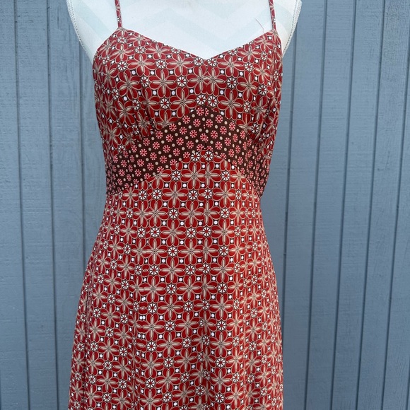 LOFT Burnt Orange and Chocolate Brown Midi Dress - Picture 4 of 14